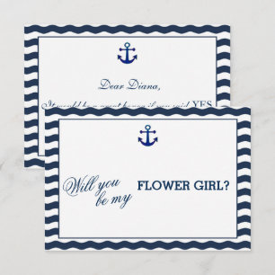 Nautical Navy Waves WILL YOU BE MY FLOWER GIRL Invitation