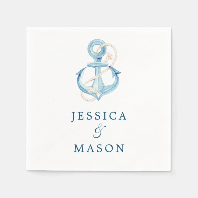 Nautical Navy Wedding Cocktail Napkin (Front)