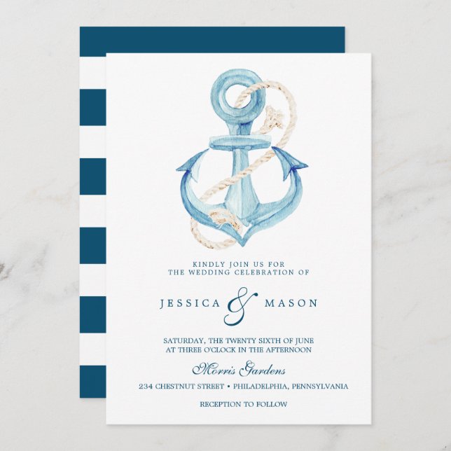 Nautical Navy Wedding Invitation (Front/Back)