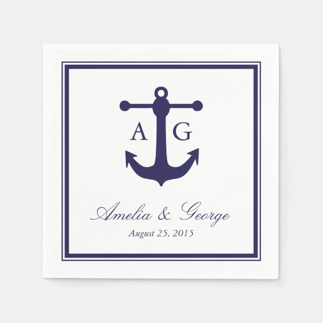 Nautical Navy Wedding Napkin (Front)