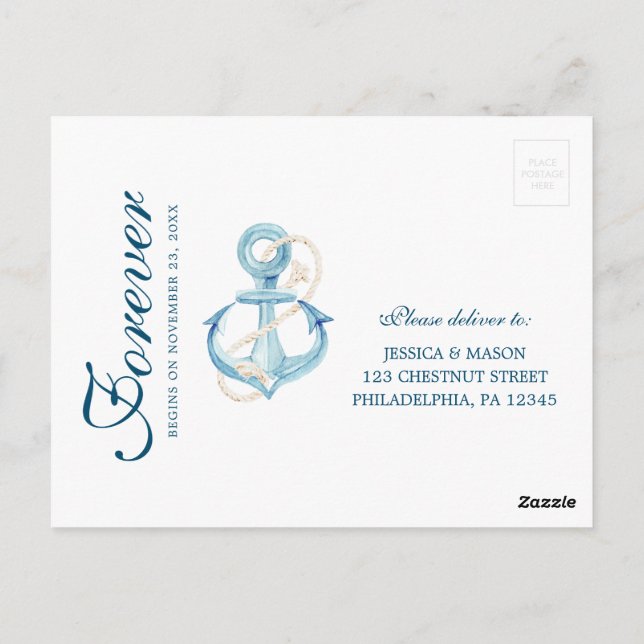 Nautical Navy Wedding RSVP Postcard (Back)