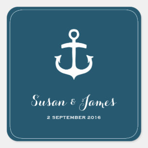 Nautical Navy Wedding Square Favour Sticker