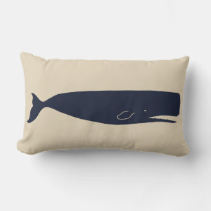 Nautical Navy Whale Silhouette & Beige Lumbar Cushion