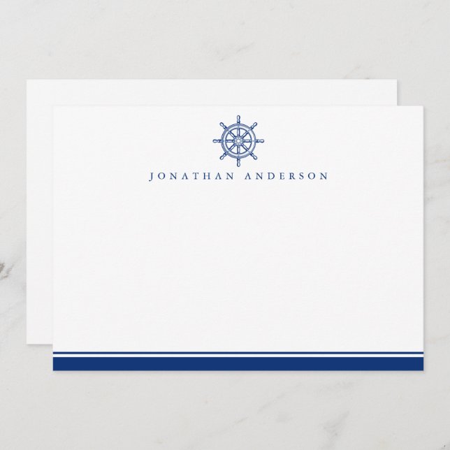 Nautical Navy Wheel  Correspondence  Card (Front/Back)