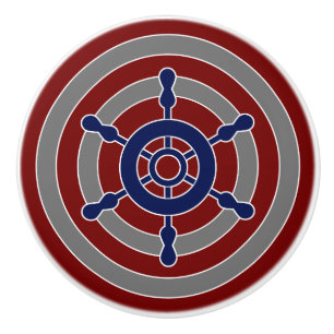 nautical navy wheel with red and grey circles ceramic knob
