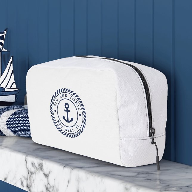 Nautical Navy & White Anchor Boat Name Dopp Kit (Creator Uploaded)