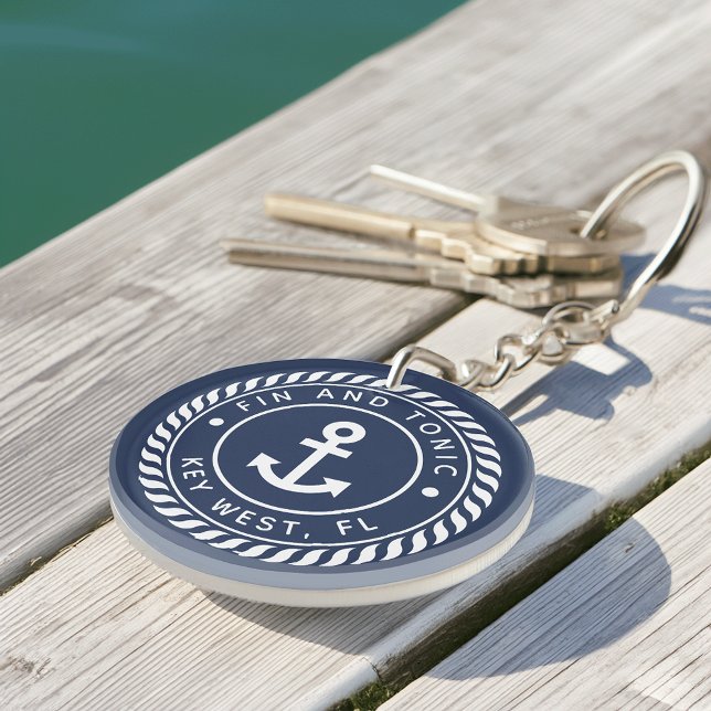 Nautical Navy & White Anchor Boat Name Key Ring (Creator Uploaded)