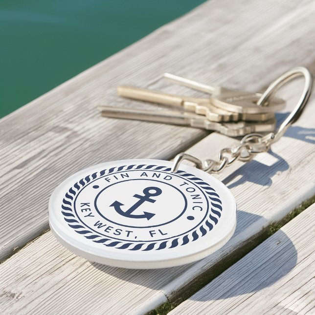Nautical Navy & White Anchor Boat Name Key Ring (Creator Uploaded)