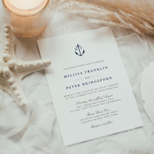 Nautical Navy & White Anchor Monogram Wedding Invitation