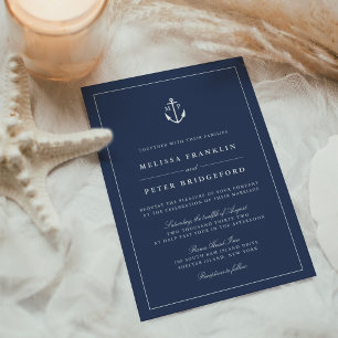 Nautical Navy & White Anchor Monogram Wedding Invitation