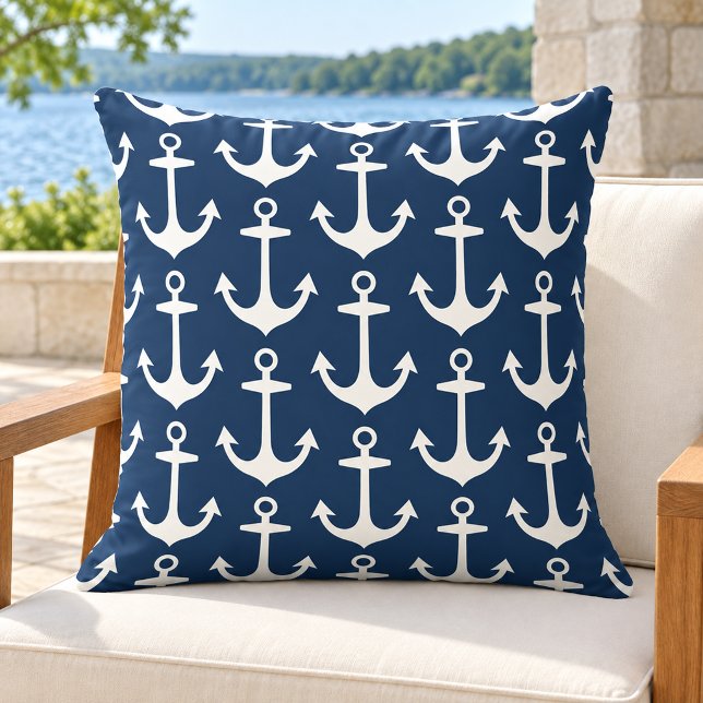 Nautical Navy White Anchor Repeat Pattern Cushion (Creator Uploaded)