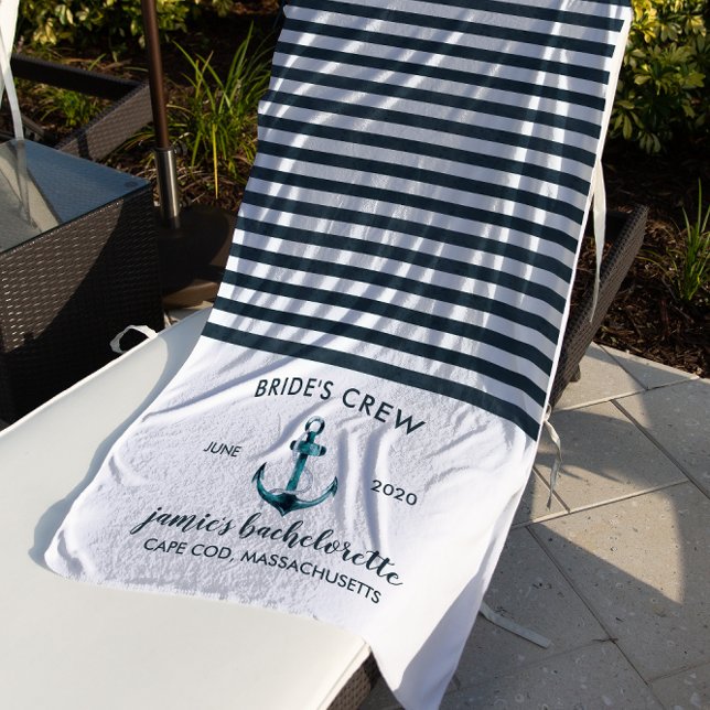 Nautical Navy & White Bachelorette Weekend Beach Towel (Creator Uploaded)