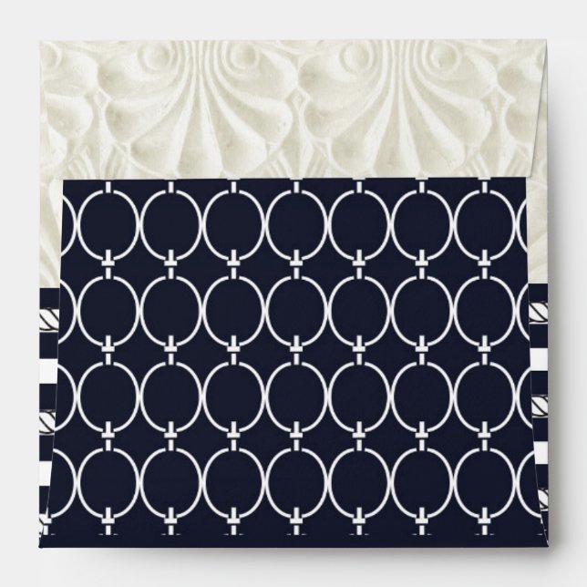 Nautical Navy & White Elegant Beach Wedding Envelopes (Back (Top Flap))