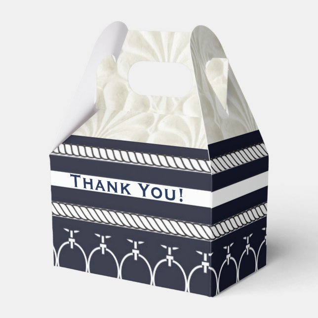 Nautical Navy & White Elegant Beach Wedding Favour Box (Front Side)