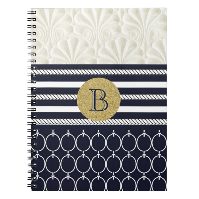 Nautical Navy & White Elegant Beach Wedding Notebook (Front)