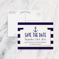 Nautical Navy & White Stripe Anchor Save The Date