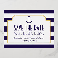 Nautical Navy & White Stripe Anchor Save The Date
