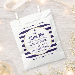 Nautical Navy & White Stripe Anchor Wedding Favour Bags