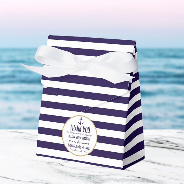 Nautical Navy & White Stripe Anchor Wedding Favour Box (Creator Uploaded)