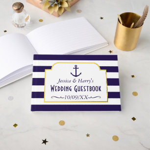 Nautical Navy & White Stripe Anchor Wedding Guest Book