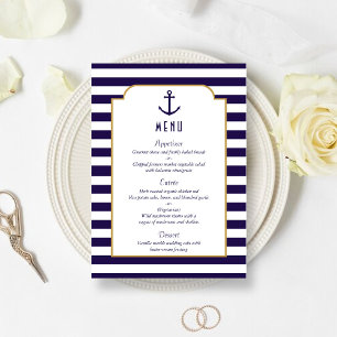 Nautical Navy & White Stripe Anchor Wedding Menu