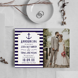 Nautical Navy & White Stripe Anchor Wedding Photo