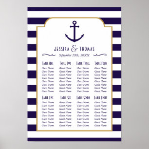 Nautical Navy & White Stripe Anchor Wedding Poster
