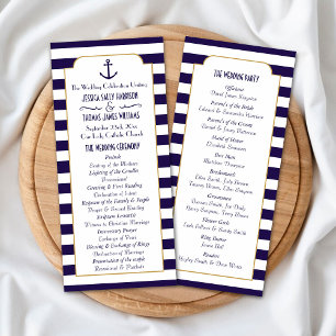 Nautical Navy & White Stripe Anchor Wedding Programme