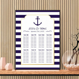 Nautical Navy & White Stripe Anchor Wedding Real Foil Prints