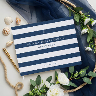 Nautical Navy & White Stripe Ocean Anchor Guest Book