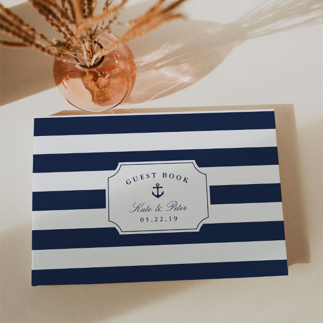 Nautical Navy & White Stripe Wedding Guest Book (Creator Uploaded)