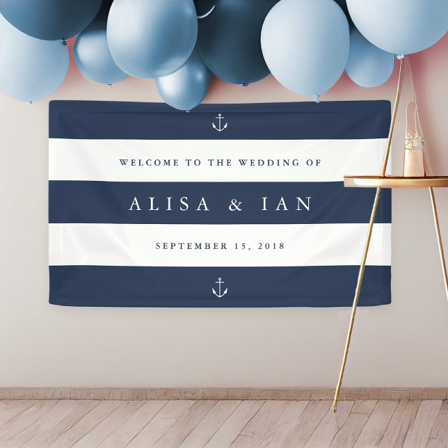 Nautical Navy & White Stripe Wedding Welcome Banner (Creator Uploaded)