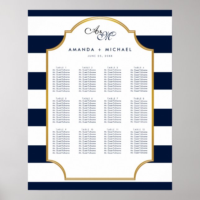 Nautical Navy | White Wedding Seating Chart (Front)