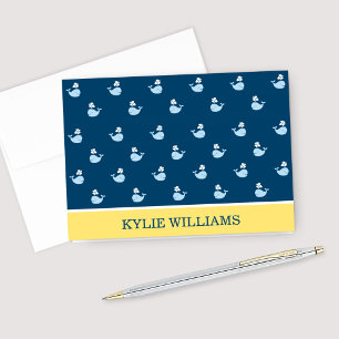 Nautical Navy Yellow Whale Personalised Note Card