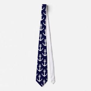 Nautical neck tie with navy anchor pattern