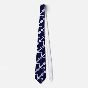 Nautical neck tie with ship anchor pattern