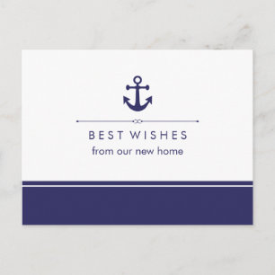 Nautical New Address Navy and White with Anchor Announcement Postcard