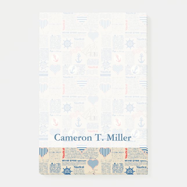 Nautical Newspaper Pattern | Add Your Name Post-it Notes (Front)