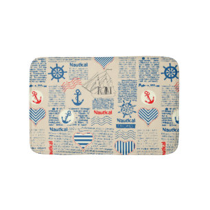 Nautical Newspaper Pattern Bath Mat