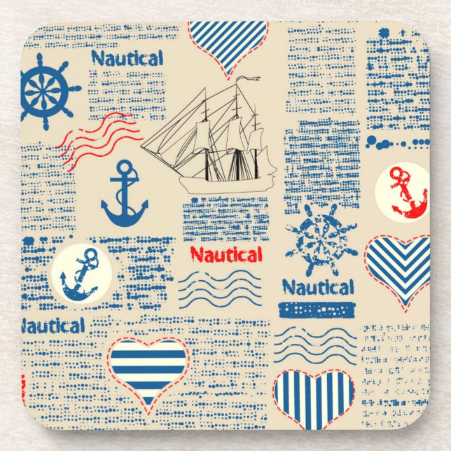 Nautical Newspaper Pattern Coaster (Front)