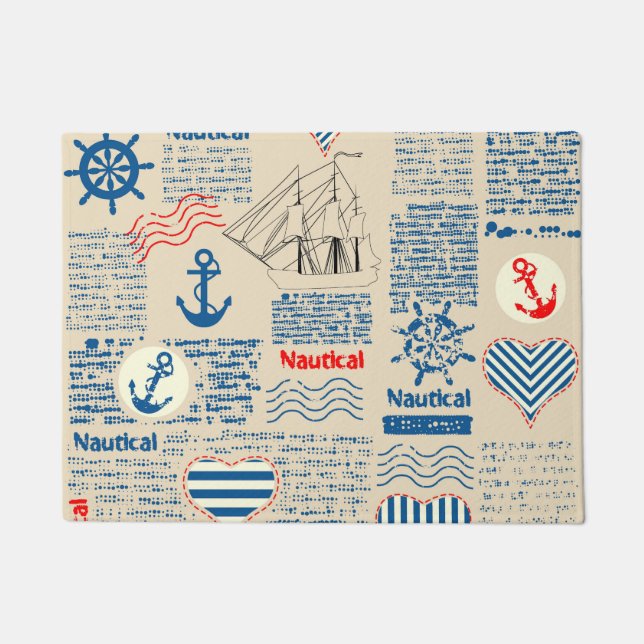 Nautical Newspaper Pattern Doormat (Front)