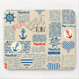 Nautical Newspaper Pattern Mouse Pad