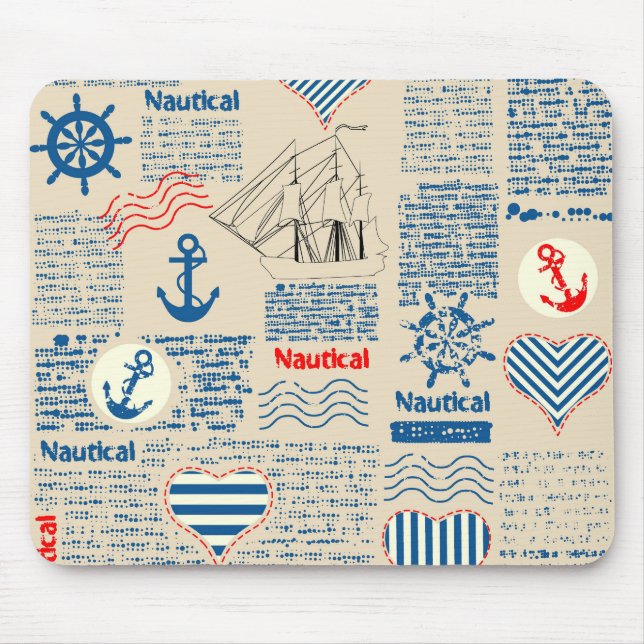 Nautical Newspaper Pattern Mouse Pad (Front)
