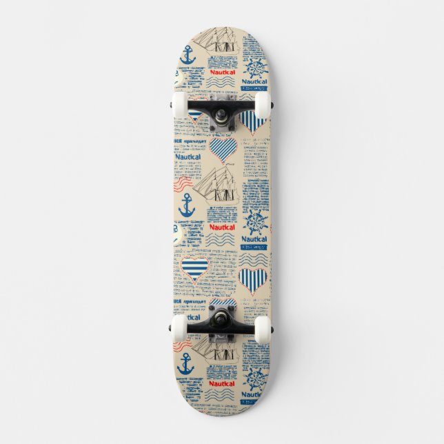 Nautical Newspaper Pattern Skateboard (Front)