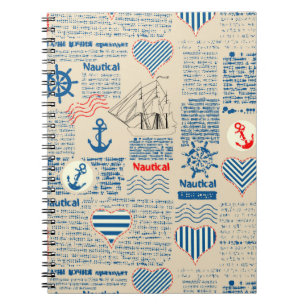 Nautical Newspaper Pattern Spiral Notebook