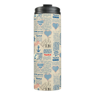 Nautical Newspaper Pattern Thermal Tumbler