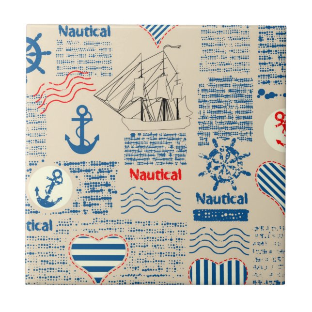 Nautical Newspaper Pattern Tile (Front)