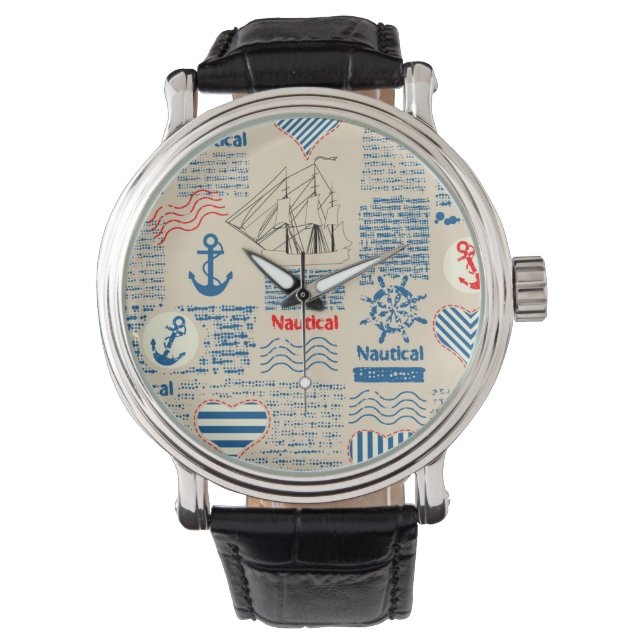 Nautical Newspaper Pattern Watch (Front)