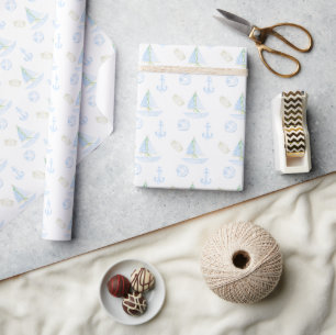 Nautical Ocean Anchors Blue Boy Baby Shower  Wrapping Paper