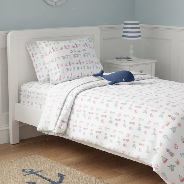 Nautical Ocean Animals Boat and Lighthouse Pillowcase (Creator Uploaded)